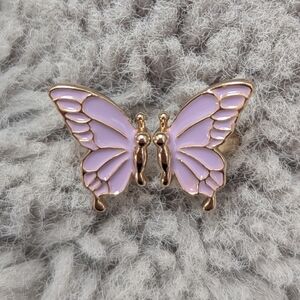 Vintage-Style Purple Enamel Butterfly Ring, Gold-Tone